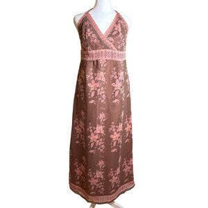 Anna Sui Halter Dress Size 8 100% Silk Maxi Lined‎ Floral Print Neutral Bergdorf